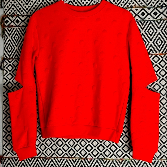 Orange Texted Sweatshirt with Elbow Cut Out